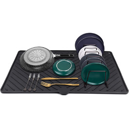 Силиконова підставка для сушіння посуду IYYI (LSD-Black) - велика, термостійка, швидковисихаюча, 23.5 x 15.2 дюймів