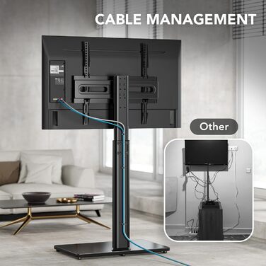 Adjustable Swivel TV Floor Stand for 27-65 inch Flat & Curved TVs - Universal White TV Stand (Supports up to 35kg)