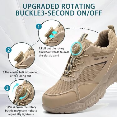 Черевики робочі чоловічі/жіночі S3 Explorer 3.0, легкі, дихаючі, з швидкою застібкою, сталевий підносок, 46 EU, хакі