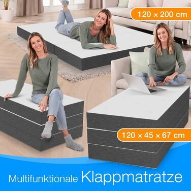 Складаний гостьовий матрац ELONEO Premium Visco 120x200x15 см, ортопедичний, складний, для гостей та подорожей, знімний чохол, сіро-білий