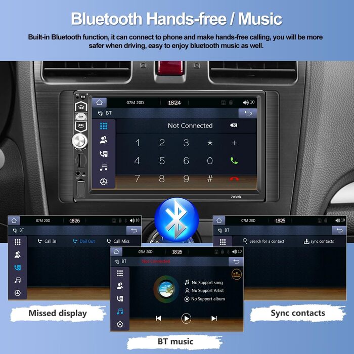 Автомагнітола SIXWIN 1 DIN з 7'' сенсорним екраном, Apple CarPlay, Android Auto, Bluetooth, FM, USB/AUX/TF, з камерою заднього виду, мікрофоном та пультом