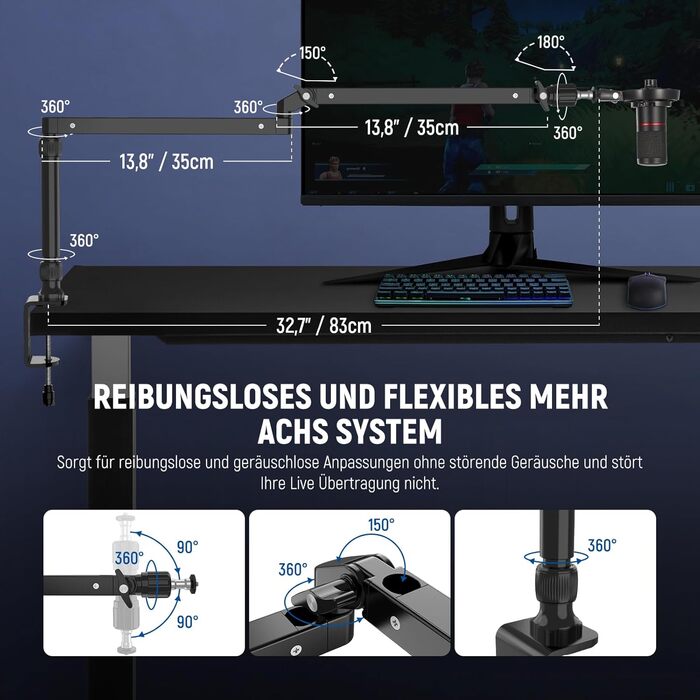 NEEWER MST002 Тримач для мікрофона з низьким профілем, регульований, з демпфером, для подкастів, ігор, стрімінгу, з кабелеуправлінням
