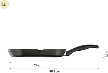 Сковорода гриль WMF 27x27 см з носиком, алюмінієва, для стейків, з рифленою поверхнею, з пластиковою ручкою (не для індукції)