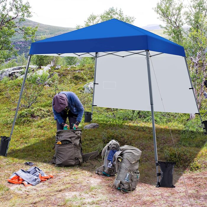 Yaheetech 3x3m Pop-Up Gazebo, Folding Canopy, Waterproof with 1 Side Wall, One Push Garden Gazebo with Carry Bag, UV Protection, Foldable Tent for Camping, Festivals, Parties, Blue