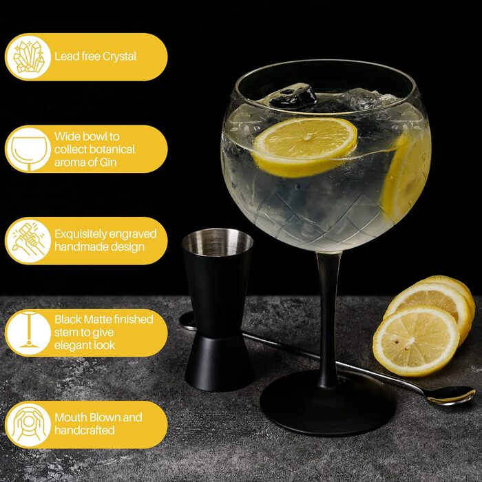 Набір Gin Tonic Glass Miamio Crystaluna (2 шт.) 650 мл: келихи для джину та коктейлів + мірний стакан та ложка