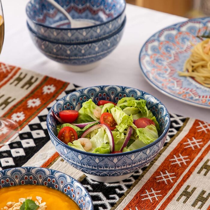 Сервіз столовий порцеляновий Vancasso MANDALA 32 елементи, 8 персон, ручна робота, богемський стиль, бірюзовий мандала