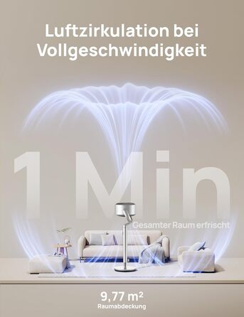 Вентилятор підлоговий Dreo з Wi-Fi та LED, 102 см, 8 швидкостей, 3 режими, 1200 м³/год, срібний