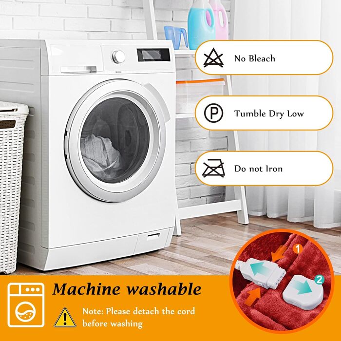 Електрична ковдра Mia&Coco з автовимкненням, 180x200 см, 10 режимів нагріву, таймер до 9 годин, захист від перегріву, пральна, блакитна (червона)