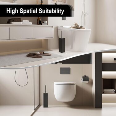 Чорна щітка для унітазу BVL з тримачем, метал, з 2 насадками, квадратна, силіконова, для ванної кімнати