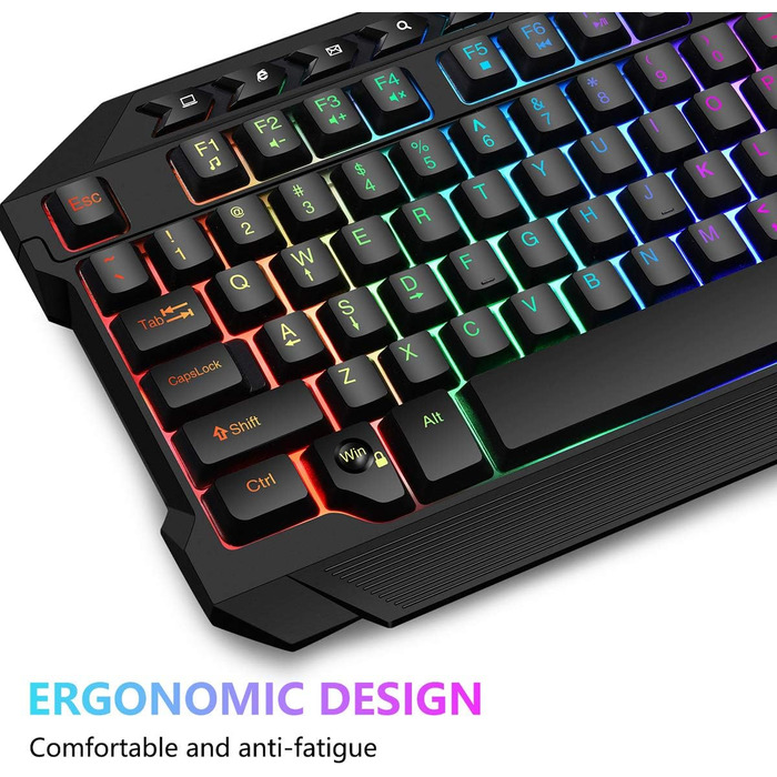 BAKTH Комплект клавіатури та миші для геймінгу, підсвічування LED, QWERTZ DE, водонепроникність, 3600 DPI для професійних геймерів