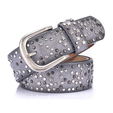 Жіночий шкіряний ремінь Stern з шипами, широкий ремінь для джинсів, регульований, сірий колір