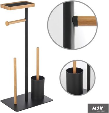 Набір для ванної кімнати Teiki 4в1: щітка для унітазу, тримач рулонів, тримач для вологих серветок та смартфон, бамбук, чорний