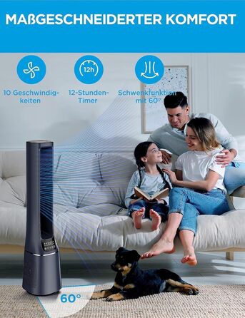 Турбовентилятор Midea MFP-120i (BL) 2-в-1 з очищувачем повітря, тихий (38dB), HEPA фільтр H13, LED дисплей, керування через додаток, Alexa, Google, таймер 12H, осциляція