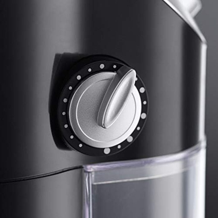 Електрична кавомолка Russell Hobbs Classics з дисковим жорном, регулюванням ступеня помелу (від порошкоподібного до грубого), для кавових зерен, горіхів, спецій, круп, об’єм 100 г, 23120-56, чорна