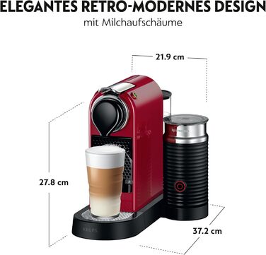 Кавомашина капсульна Nespresso Krups XN7615 Citiz&Milk, 1260 Вт, 1 л, 19 Бар, червона