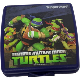 Tupperware Sandwich Box Storage Box Lunchbox Square with Hinge and Latch (dark blue with Ninja fighters)