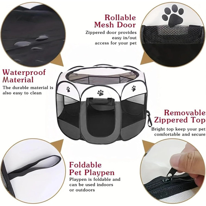 Клітка-вигул для цуценят та котів, 74x74x43 см, сірий (6 панелей)