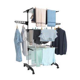 Сушарка для білизни Hyfive для дому - 4 яруси, складана, економна, з полицею для взуття, нержавіюча сталь, легке зберігання - чорна