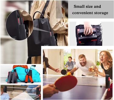 Мережа для настільного тенісу, висувна, 190 см (макс), портативна, замінна, для столу, офісу, їдальні (чорний, червоний)