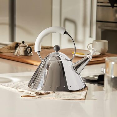 Alessi 9093 W Water Kettle, Stainless Steel, White, 4 x 25 x 4.5 cm, Units, 1.0 White Stainless Steel
