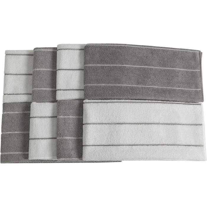 HYER KITCHEN Microfiber Towels - 8 Pack Striped (Color-coordinated - soft, super absorbent, and lint-free, 66 x 45.7 cm, Gray and Camel (gray) gray