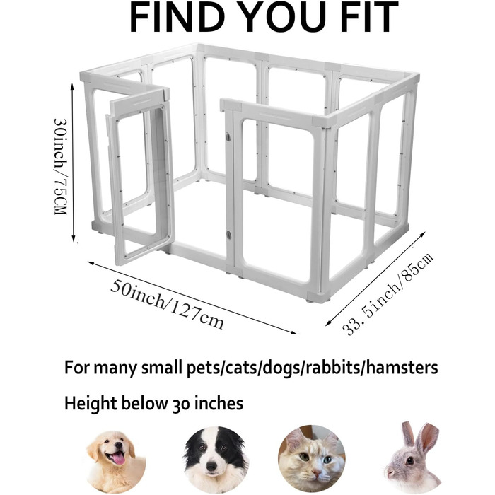 Льотний загін для цуценят у приміщенні: стабільний прозорий акрил, 10 панелей, 76,2 см, легка збірка, універсальний для собак, котів, кроликів