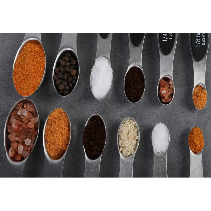 Набір мірних ложок магнітні, нержавіюча сталь, двосторонні, 6 шт. чорного кольору