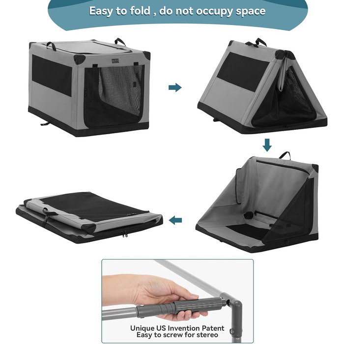 Клітка для собак Petsfit M, складана переноска для собак великих, середніх та малих порід, сіра