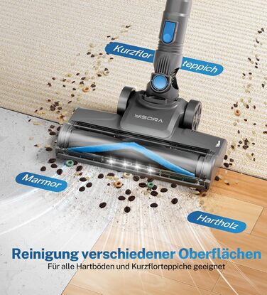 Бездротовий акумуляторний пилосос 25000Pa, 175W, 50хв, з антизаплутувальною насадкою та самостійним паркуванням, легкий ручний пилосос для прибирання килимів, твердих підлог та шерсті тварин, блакитний