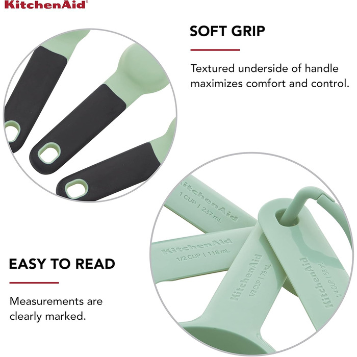 KitchenAid Universal Measuring Cups and Spoons Set, easy-to-read, with soft-grip handles for maximum control, hanging hole and nesting for easy storage, dishwasher safe, 9-piece