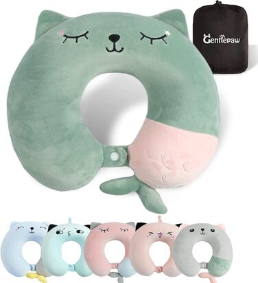 Дитяча подушка для шиї Memory Foam, U-подібна подушка для подорожей (літак, авто, поїзд), знімний чохол (зелена)