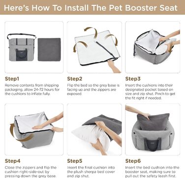 Lesure Dog Seat Car Small Dogs - Waterproof and Washable Dog Car Seat with Storage Pockets, Detachable Safety Leash, and Thickened Memory Foam Padding, 58x56x33cm, gray
