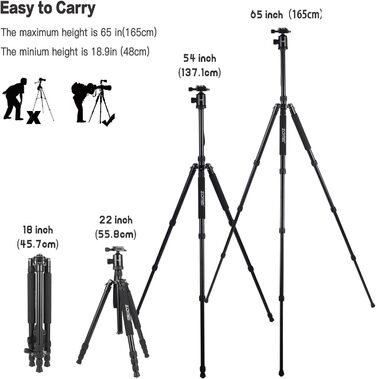 Штатив Zomei Z818 165 см, монопод з кульковою головкою 360° для Canon, Nikon, Sony DSLR камер, чорний