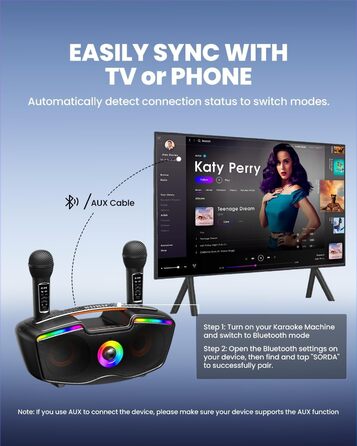 Bluetooth-караоке машина для дорослих та дітей, портативна 80W акустика з 2 бездротовими мікрофонами, регулятором ехо, підтримка USB/AUX/TF-картки, ідеальний подарунок для дому та вулиці