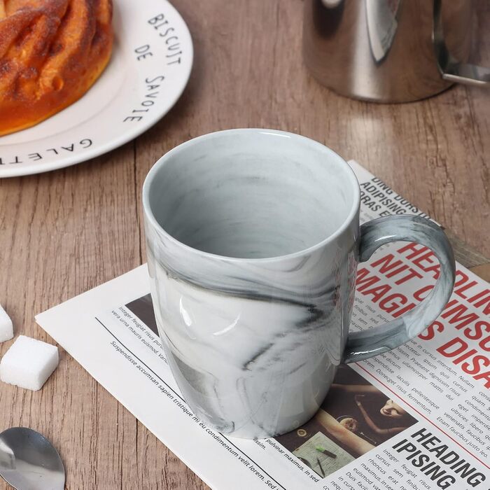 Smilatte Unique Coffee Cups, M067, Marble-Ceramic Cup for Home and Office, Microwave-Safe, Set of 4, Gray