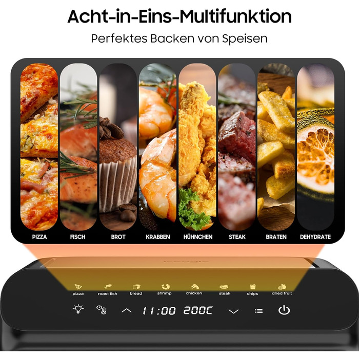 iceagle Hot Air Fryer XXL Air Fryer 8.5L - Hot Air Fryer with Viewing Window | Air Fryer, 7 Programs, 1700W, Space-Saving and Quiet Operation (55db)