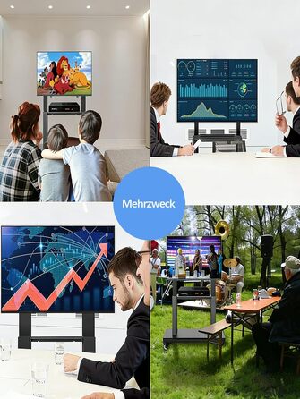 Мобільна тумба під телевізор Hellsehen на колесах, регульована висота, для LCD/LED/OLED 32-75 дюймів, підлогова стійка для смартборду