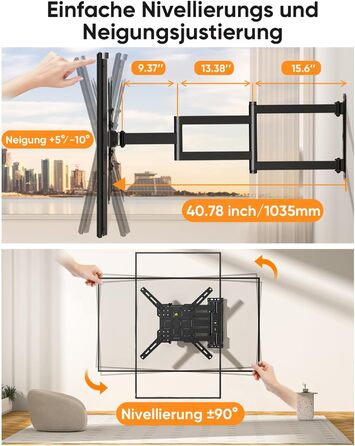 Кронштейн для телевізора FORGING MOUNT поворотний 26-65 дюймів, VESA 400x400, до 35 кг, подовжений 1035 мм