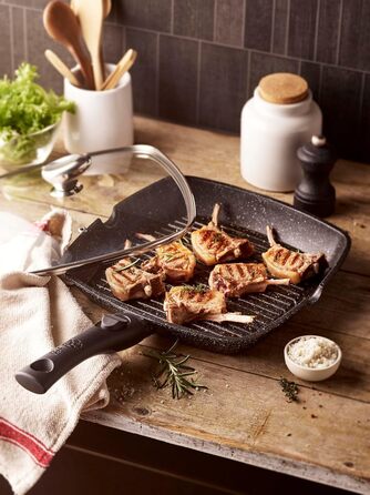 Pradel Excellence Гриль-сковорода алюмінієва лита 28x28 см з кришкою, антипригарне покриття (камінь), знімний ручка, для всіх плит - 28 см