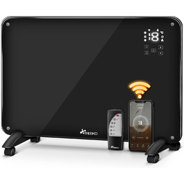 Електричний скляний конвектор TRESKO 2000 Вт з Wi-Fi, APP-керуванням, пультом, LCD-дисплеєм, для підлоги або стіни, чорний