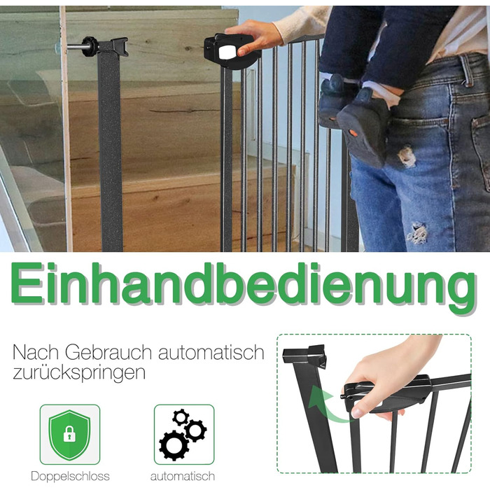 Захисне ворота для сходів без свердління, 75-85 см, автоматичне закриття, безпечне дитяче ворота для дверей, 180° відкривання, білий колір (чорний, 105-115 см)