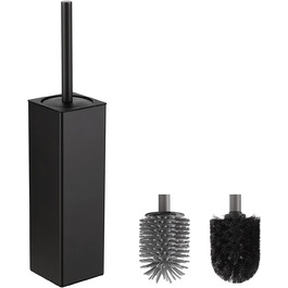 Чорна щітка для унітазу BVL з тримачем, метал, з 2 насадками, квадратна, силіконова, для ванної кімнати