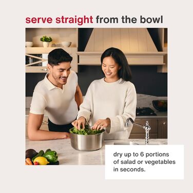 Салатозламач Zyliss Easy Spin з нержавіючої сталі, 6 л, з мотузковим приводом, миска для салатів з кришкою, BPA-free, неслизьке дно, AquaVent™-технологія, кнопка стоп, придатний для миття в посудомийній машині