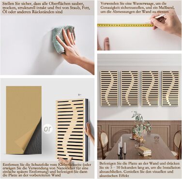 Акустичні панелі JBER для звукоізоляції стін, самоклеючі шумопоглинаючі плити з імітацією натурального дуба, 3-шарові декоративні панелі для студії, 60×30×4.5 см, еліптичні лінії (4 шт.)