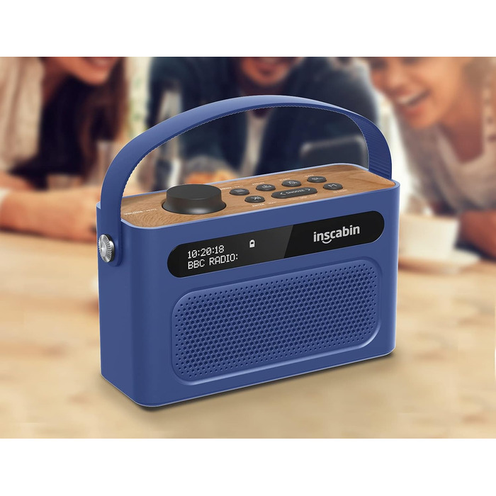 Inscabin M60: Портативне DAB/DAB+ FM-радіо з Bluetooth, подвійними динаміками та будильником (блакитний)