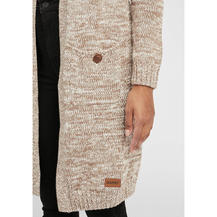 OXMO Cardigan жіночий трикотажний довгий з великою в'язкою, накладні кишені, 100% бавовна, Regular fit, колір Dune