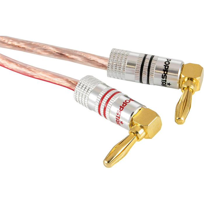 Комплект кутових бананових роз'ємів Poppstar High End (12 шт), 24K золоте напилення, для кабелів до 6 мм², червоні та чорні