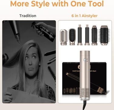 Фен-щітка 5 в 1 Airstyler Pro 1000W: стайлер для волосся, локони, об'єм, догляд, іонізація (золотий)