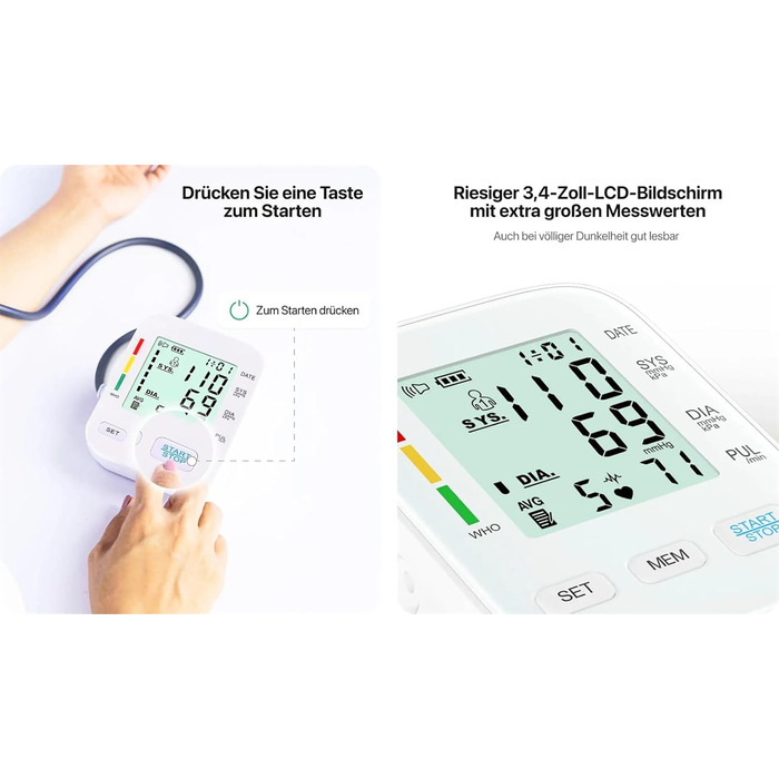 Тонометр на плече Oryzom з визначенням аритмії, 240 місць пам'яті та голосовим виводом – переможець тесту 2025 року, білий