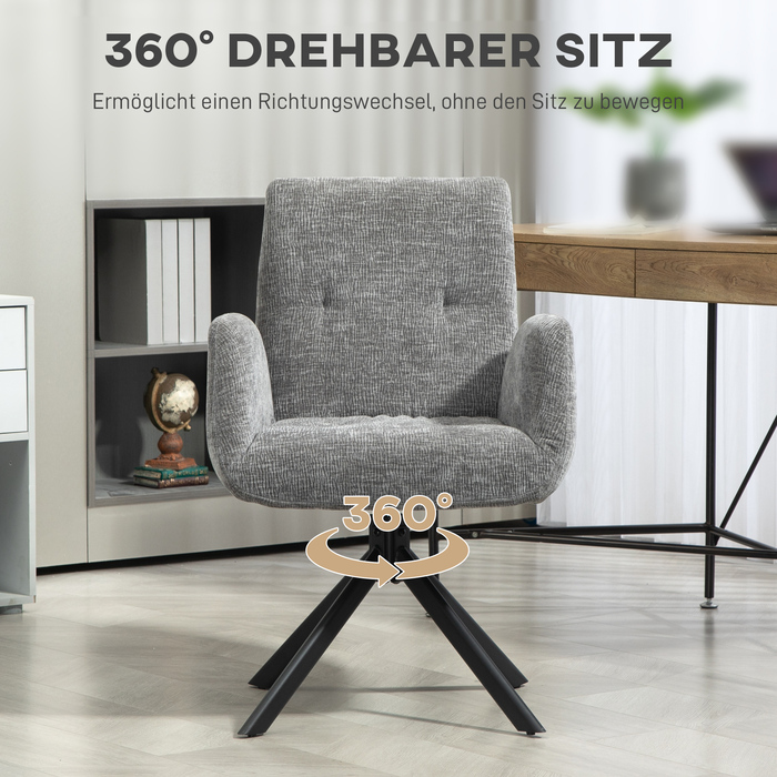 HOMCOM Swivel Armchair Lounge Chair with Wool-Linen Look, Modern Upholstered Chair with Button Tufting, Steel Legs, for Living Room, Bedroom, Dark Grey | Aosom